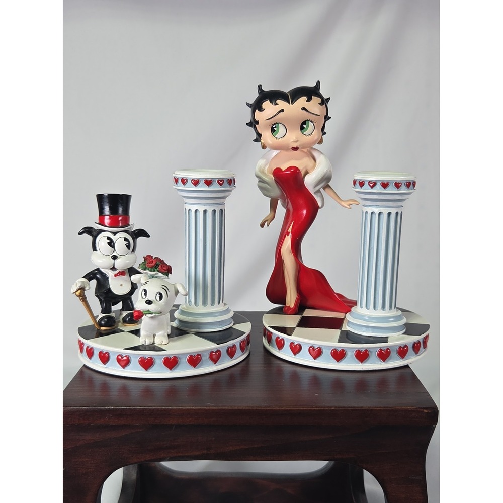 Danbury Mint Betty Boop Pudgy & Bimbo Enchanted Evening Collector Candlesticks